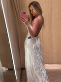 Satin Printed Women's Chain Sling Maxi Dress Sexy V-necked Off Back Sleveless Vestidos 2023 Summer Lady Party Chic Robes-Outfit