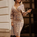 Spring Elegant Dress Sexy Lantern Sleeve Fashion Plaid V-neck Long Sleeve High Waist Dress Retro Jacket Womens Formal