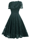 Lace Short Sleeves V-Neck Swing Bridemaid