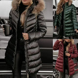Thick Hooded Cotton Clothes Women's Long-Haired Collar Fashion Cotton Jacket Winter Cotton Clothes