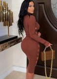 Sexy Hollow Out Turtleneck Long Sleeve Bodycon Midi