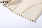 Kliou Biker Style Shorts Two Piece Set Women Autumn Harajuku Simple Square Collar Top+Solid Streak Decoration Sheath