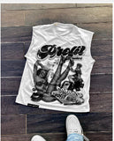 New Leisure Around The Sleeveless Vest With A Short-Sleeved Top Couple Summer Loose Printing Hot