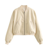 Street Short Dress 2025 Autumn Collar Locomotive Bomber Jacket Women's Top