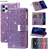 Case For iPhone 12 mini 12 11 Pro Max XR XS SE 2020 Bling Leather Wallet Cards Stand Flip Cover For 6 6s 7 8 Plus