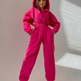 Women Basic Hoodie Two Piece Sets Zipper Drawstring Jacket Outerwear And Elastic Pencil Pant Suit Autumn Winter