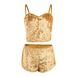 Hot Women 2 piece set Velvet Sleepwear Sexy Spaghetti Strap Shorts Pajamas Suit Ladies Casual Sleepwear Female Pajama Party