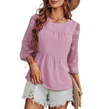 Elegant Printed Solid Color Round Neck
