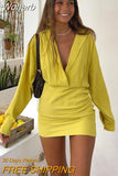 Women Sexy Hollowed Out Buttocks Wrapped Dress Fashion Deep V-neck Long Sleeved Mini Vestidos 2023 Summer Lady Chic Streetwear-Outfit