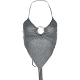 Woherb Spring / Summer 2023 Women's Fashion Pure Color Slim Back Hollow Out Sexy Hanging Neck Small Vest-Outfit