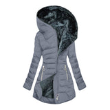 Winter Warm Wool Collar Cotton Clothes Women Zipper Long Sleeves Cotton Coat Hooded