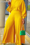 Piece Set Women Tracksuit Summer Clothes African Dresses for Women 2023 Casual Party Pleated Tops Wide Leg Pant Sets Outfits-Outfit