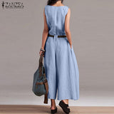 Solid Overalls Women's Summer Jumpsuits ZANZEA 2022 Casual Sleeveless Tank Playsuits Female V Neck Rompers Wide Leg