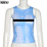 Kliou Body Print Women Tank Tops Hipster Sexy High Street Midnight Wear Clothing Sleeveless O-Neck Hot Female Party