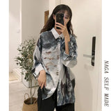 2022 Streetwear Harajuku Blouse Couple Shirt Women Men Clothing Blouses Bf Long Shirts Spring Autumn Turn-down Collar Casual