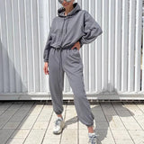 Women Casual Solid Pajama Set Long Sleeve Hoodie Sweatshirts And Drawstring Pant Two Piece Sets Autumn Winter Fashion