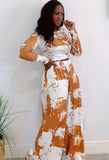 Print Crop Top and Flare Trousers 2 Piece