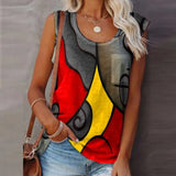 2021 Summer Fashion Colorful Print Shirt Women Shirts Elegant O-Neck Sleeveless Patchwork Tops Female Casual Loose Blusa