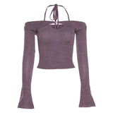 Woherb 2023 New Women's Solid Color T-Shirt Hanging Neck Fashion Slim Back Sexy Vest Suit Women-Outfit