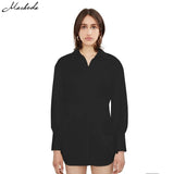 2019 Autumn White Black Shirt Women Office Lady Turn-down Collar Solid Ladies Dresses Long Sleeve Female
