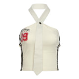 Woherb 2024 Summer Women's Tie Design Hanging Letter Print Slim Vest-Outfit