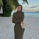 2025 Knitted Wood Ear Dress To Close The Waist High-Necked Pit Repair Slim Thin Knitted Long Dress