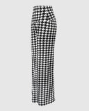 Women Loose Wide Leg Pants Fashion Casual Houndstooth Print High Waist Pants Trousers Autumn Winter-Outfit