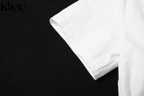 Kliou Letter Embroidery Cotton T-Shirt Women Classic Short Sleeve Loose Summer Cardigan Casual Streetwear Female Crop
