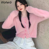 Tender Soft Sweater Cropped Cardigan Women Spring Knitted Korean Style All-match Girlish Aesthetics Loose Vacation Stylish-Outfit