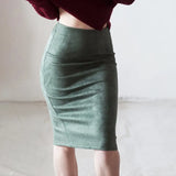 Woherb Skirt Solid Color Split Deer Skin Velvet Skirt High Purse Hip Thin Versatile Skirt-Outfit