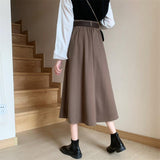 Skirts Women Mid-calf High Waist Friends Korean Style Elegant College Spring Autumn All-match Jupe Mujer Faldas Female