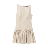 Autumn Fashion New Round Collar Sleeveless Bow Dress Women's Dress