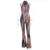 2020 sleeveless print bodycon sexy jumpsuit spring women stretchy flare slim body streetwear club party