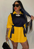 Casual Turn-down Collar Full Sleeves Solid with Black Vest Mini Loose Two Piece Shirt