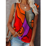 New Women Sleeveless T-Shirt Summer O-Neck Stitching Printing Graphic Tee Shirts Female Fashion Plus Size Loose Tank