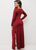 Sexy Round Neck Front Cross Long Sleeve Irregular Long Top And Match Skinny Pants 2 Piece