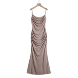 Fashion Women's Dress In Summer French Style Pure Wind Suspender Pleated Micro-Elastic Body-Fitting Hip Dress Fishtail Dress-Outfit