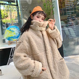 Faux Fur Lambswool Oversized Jacket Fashion Solid Coat Winter Hairly Ladies