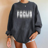 Focus Letter Print Women Sweatshirts Long Sleeve Drop-shoulder Sweatshirts Streetwear Winter Clothes Women Tops Moletom