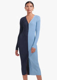Contrast Color Commuting Button V Neck Long