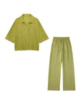 2023 Women Summer 2 pieces sets Fashion Loose Linen Shirts Tops and Trousers Female Elegant Street Two Suits Clothing-Outfit