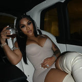 Kliou Patchwork Mesh Mini Dress Women Body-Shaping Strapless Solid Camisole Attirewear Sexy Cleavage Sleeveless Club Female
