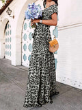 Dress Women Summer Sexy Party Leopard Print Maxi Sundress 2022 Celmia High Waist Robe Elegant Off Shoulder Ruffles