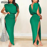 Women Elegant Party Dresses Fashion Sexy Sleeveless Backless Folds Irregular Split Long Dress Women-Outfit