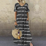 Woherb Summer Dress Wishv-Neck Lotus Sleeve Striped Print Dress Plus Size Casual Dress-Outfit