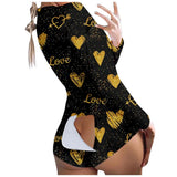 New Fashion Jumpsuit Women Sexy Button-down Love Heart Print Functional Buttoned Flap Adults Jumpsuit Bodys Para Mujer 703-1-Outfit