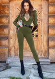 Sexy Lace-Up V-Neck Long Sleeve Skinny