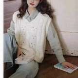 Woherb Small V Collar Soft Waxy Simple And Generous Knitting Vest New Female Gentle Girl Pure Color Sweet Sister Vest Female-Outfit