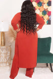 Plus Size Slit Long Sleeve Top And Pant 2 Piece