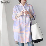 Spring Printed Blouses Long Sleeve Lapel Blusas ZANZEA Stylish Women Shirts Casual Loose Chemise Irregular Tops